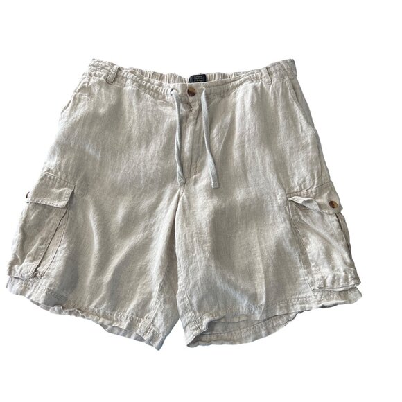 Club Room Mens Linen Cargo Shorts Sz 42 Pockets Elastic Beach Tropical Vacation - Picture 1 of 12